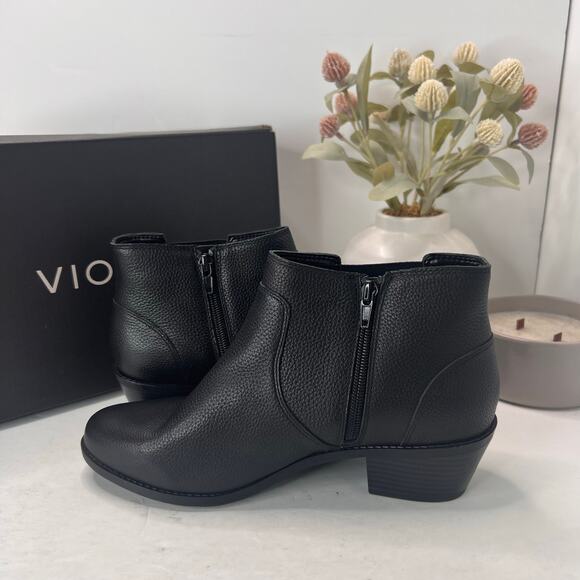 Vionic Finn Leather Comfort Block Heel Ankle Boot Black Women's 8.5 Wide NWOB - Picture 5 of 11